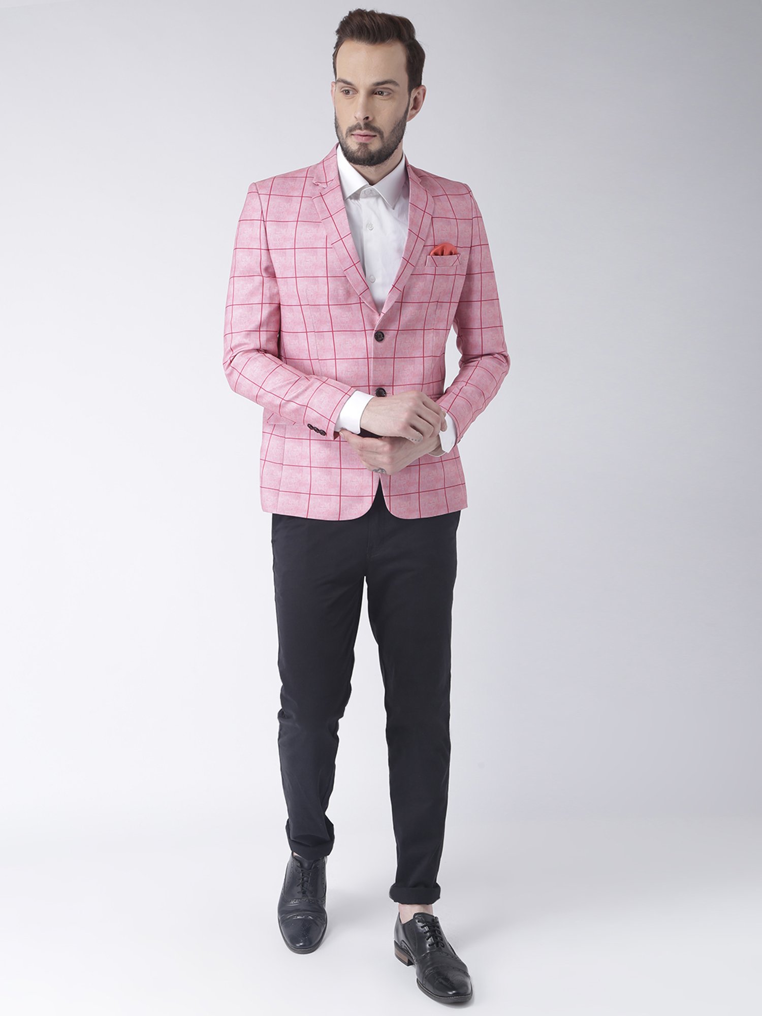 Hangup Plus Pink Regular Fit Check Blazer