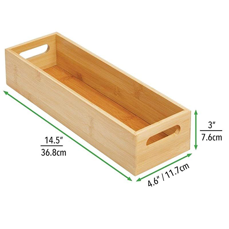 Slim Bamboo Kitchen Cabinet Fridge Drawer Organizer Tray Storage Bin for Cutlery Serving Spoons Cooking Utensils Gadgets 46 Wide 2 Pack Natural Wood Finish
