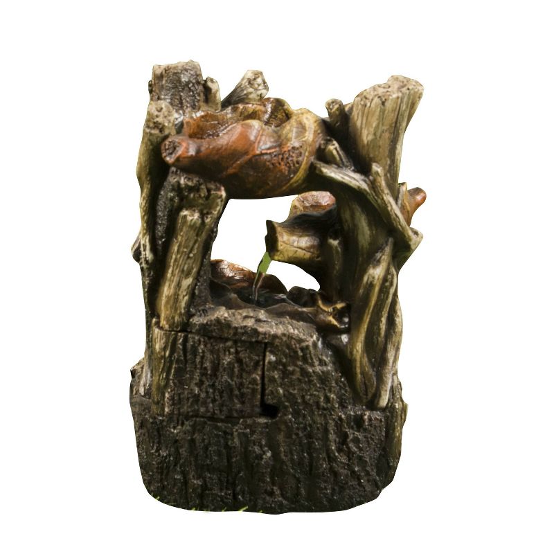 11" Tree Trunk Tabletop Water Fountain with 3 Leaves and LED Light Brown - Hi-Line Gift