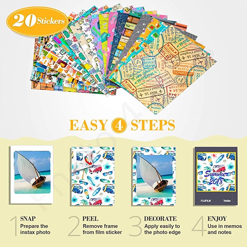 Fujifilm instax Mini Instant Film 60 Exposures + 20 Sticker Frames for Fuji Instax Prints Travel Package