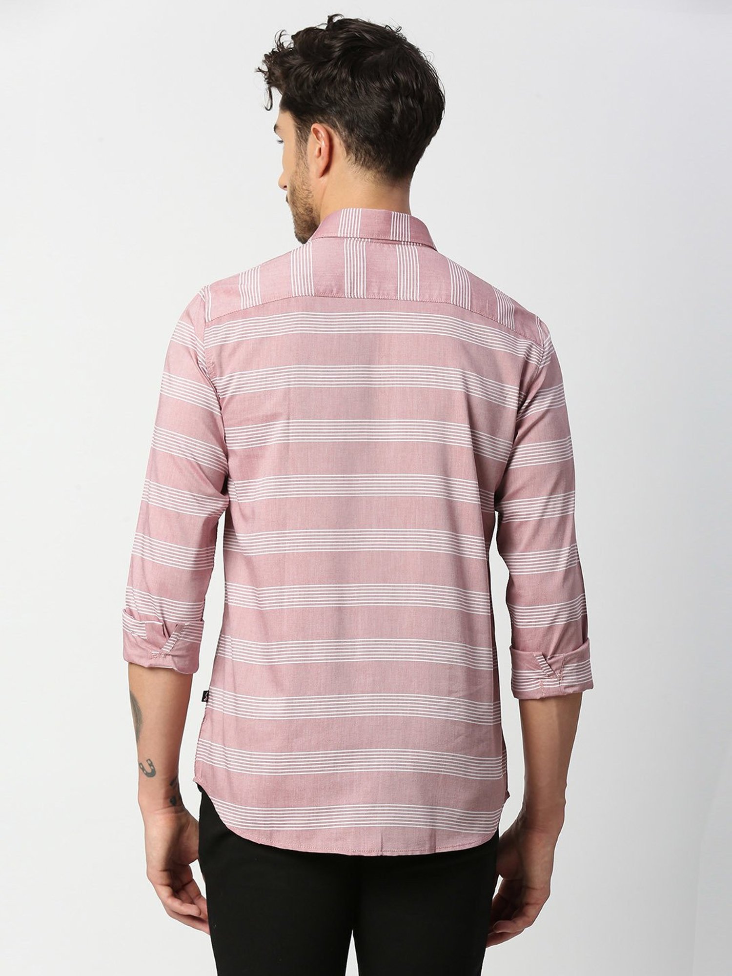 SOLEMIO Pink Slim Fit Striped Shirt