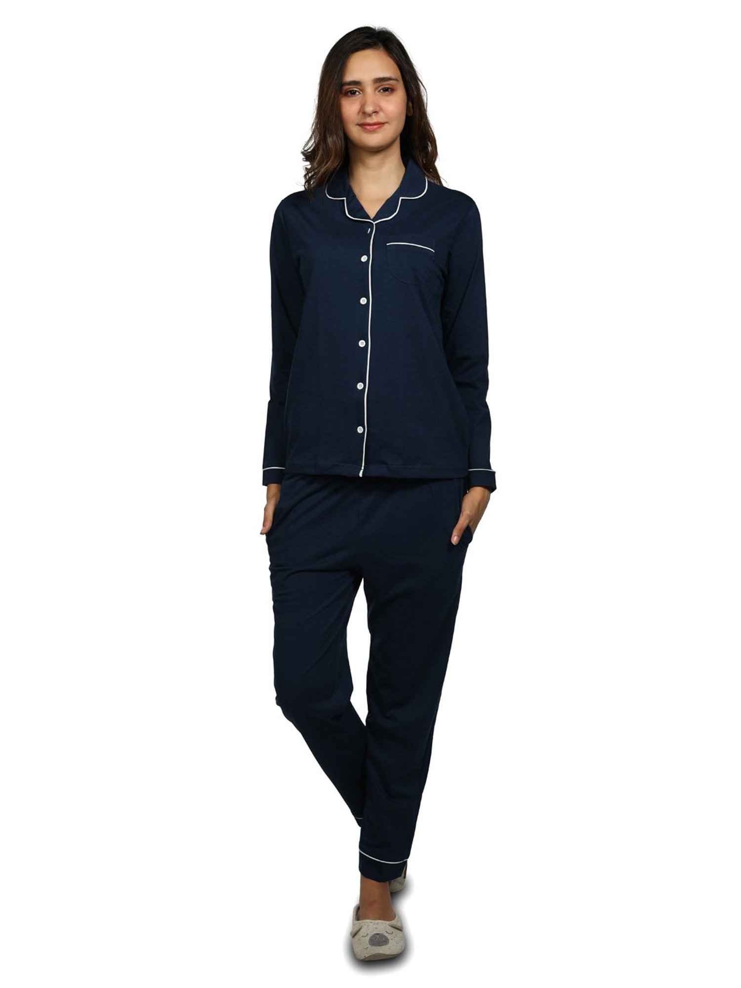 Nite Flite Navy Cotton Shirt With Pyjamas