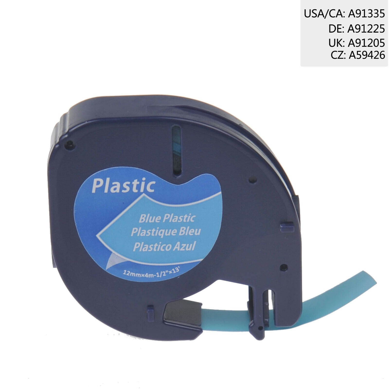 Black on Blue Plastic Label Tape for DYMO Letra Tag LT 91335 12mm 1/2" x 13