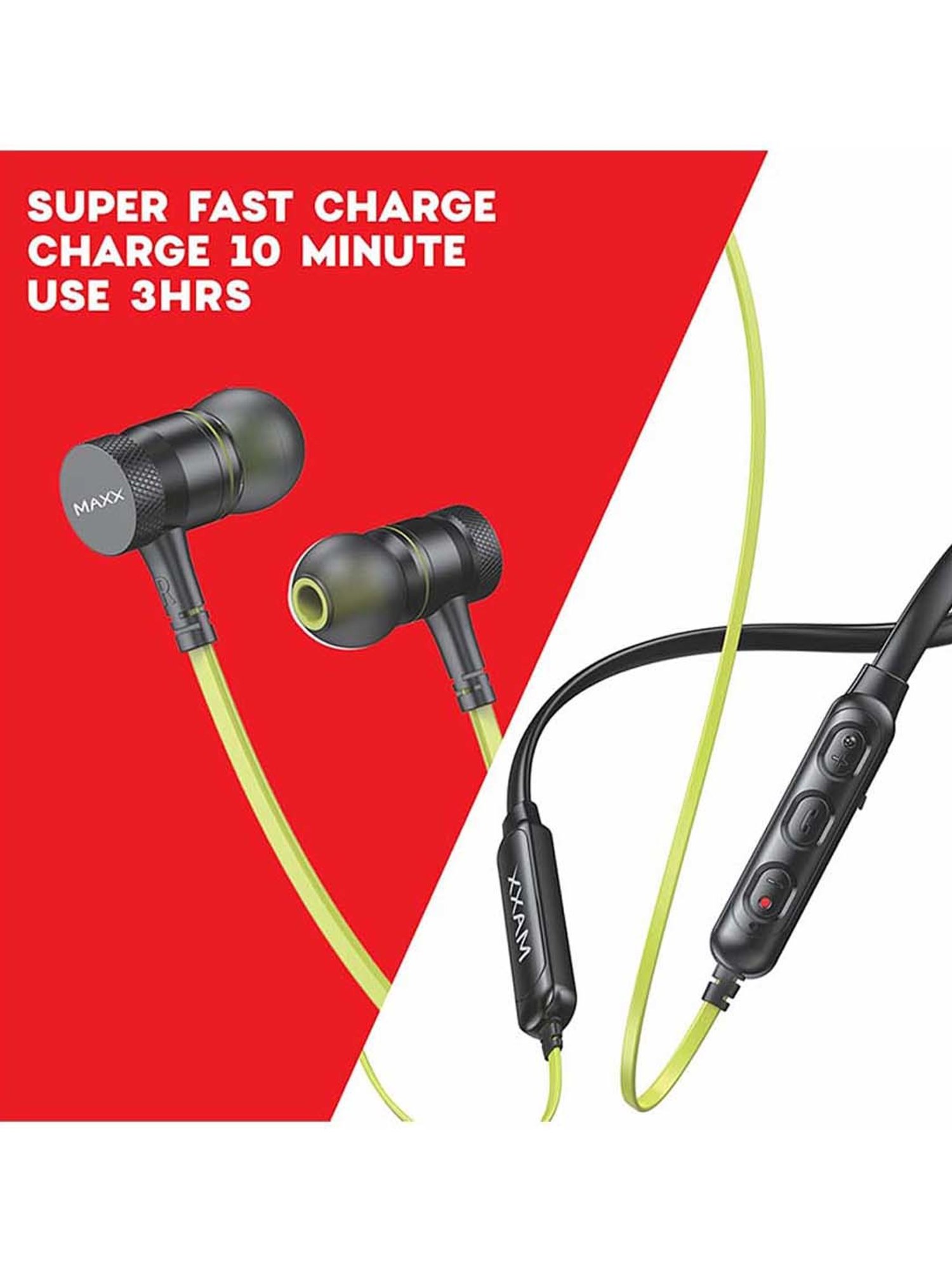 Maxx NX1 Wireless Neckband with Noise Cancellation (Black/Green)