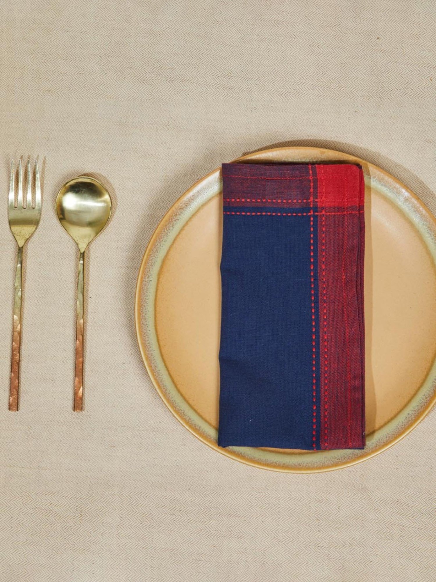 Fabindia Red & Indigo Cotton 92 TC 125 GSM Tanka Napkin - Set of 6