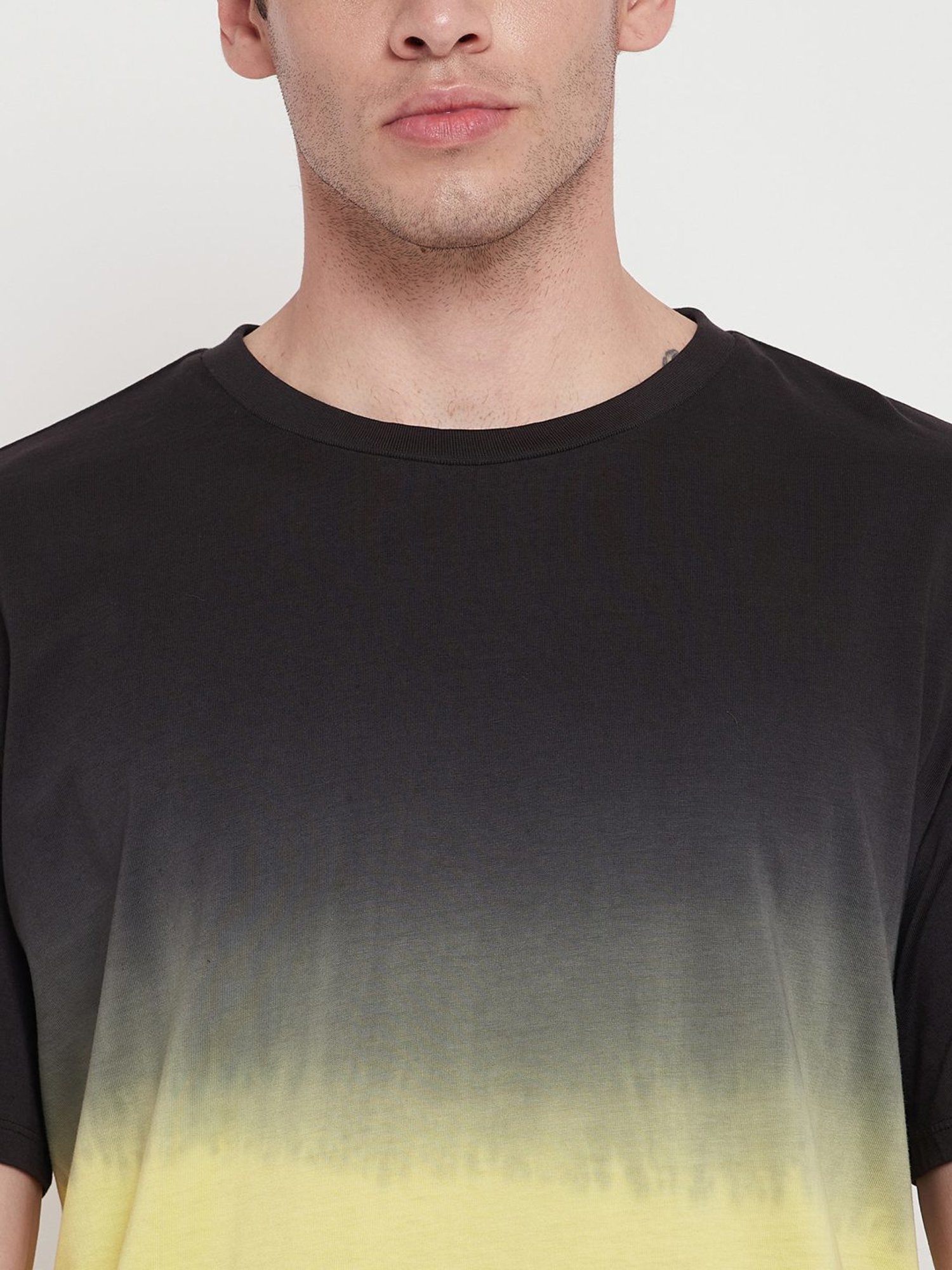 Edrio Black & Yellow Cotton Relaxed Fit Ombre T-Shirt