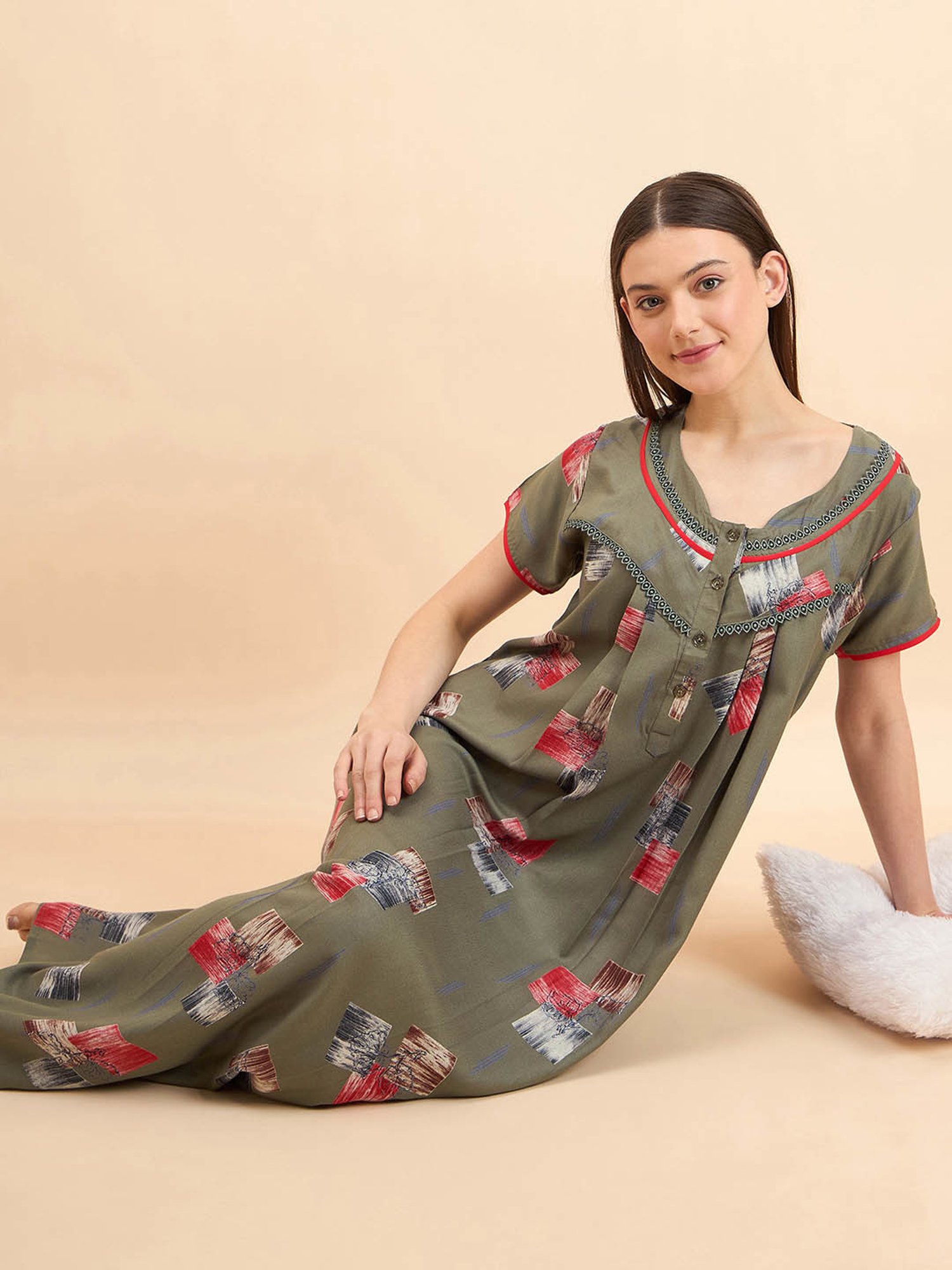 Sweet Dreams Green Cotton Printed Nighty