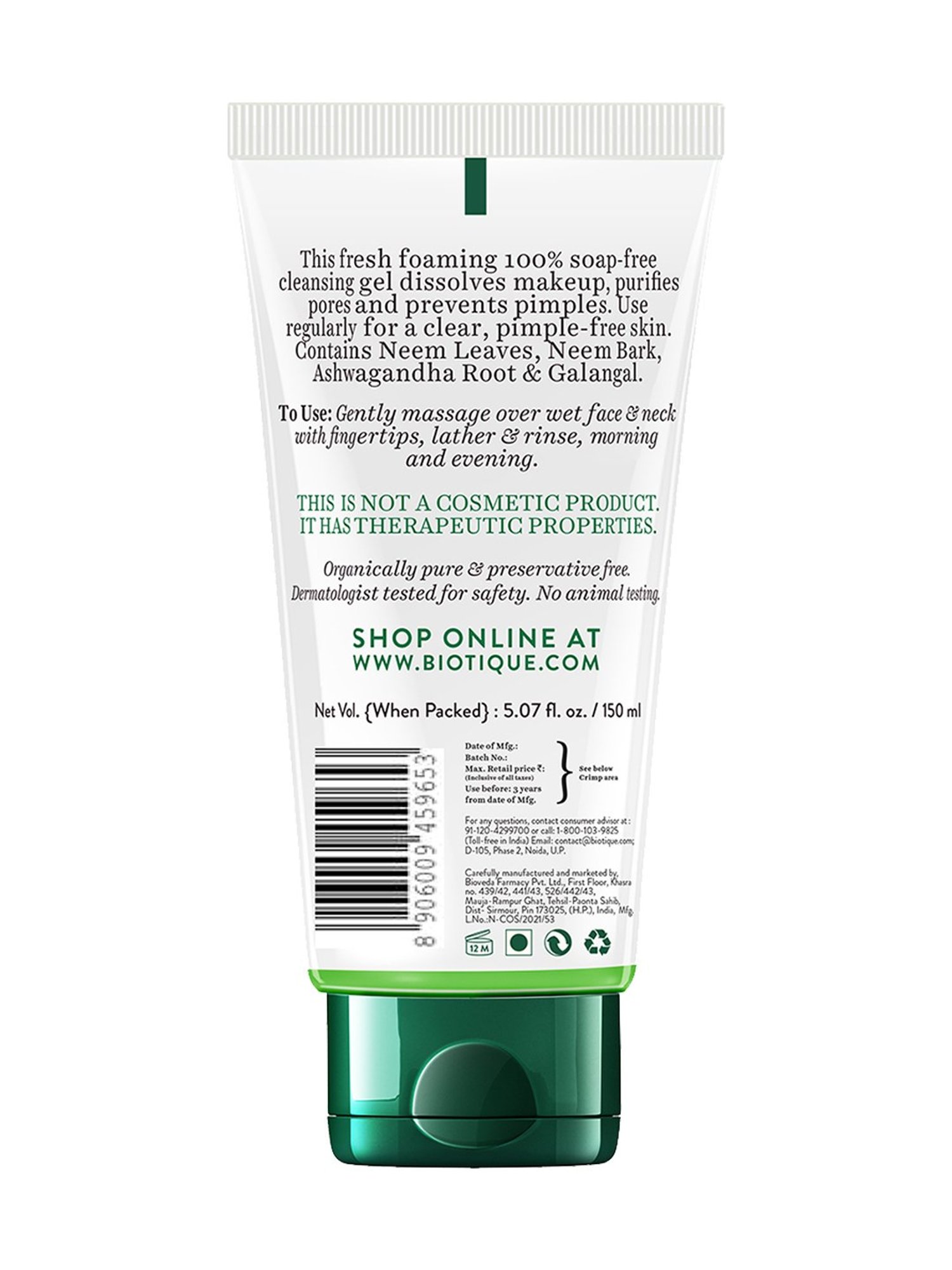Biotique Fresh Neem Pimple Control Face Wash - 150 ml