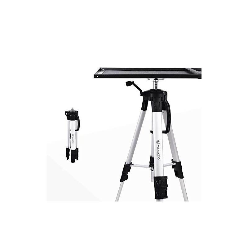 Aluminum Tripod Projector Stand, Adjustable Laptop Stand, Multi-Function Stand, Computer Stand Adjustable Height 17'' to 46'' for Laptop with Plate and Carrying Bag (1-Silver)