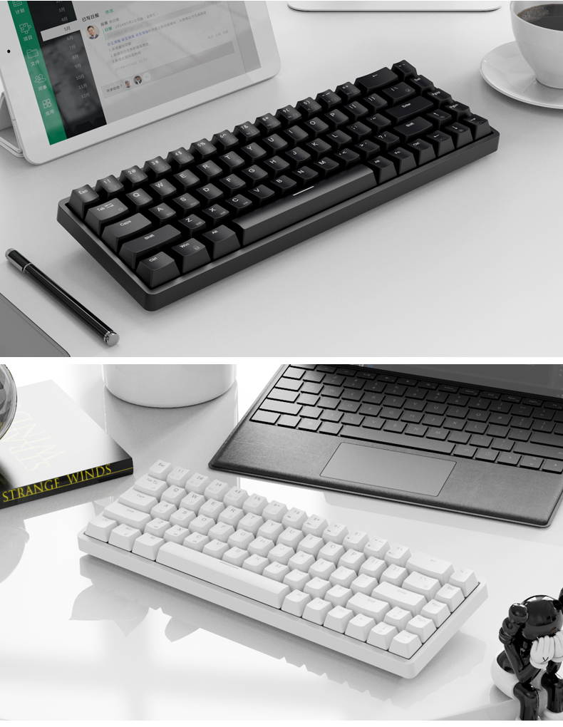 Royal Kludge RK837  68Keys Mini Layout Bluetooth and USB Wired Dual Mode Mechanical Keyboard, PBT Keycaps, Cherry MX Switch, White Backlit-Light Through Version