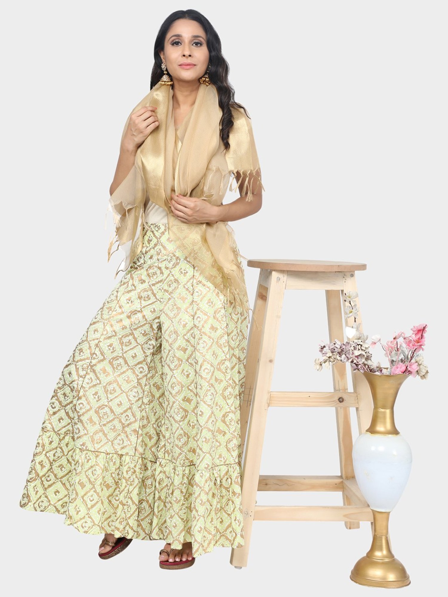 paislei Green Printed Palazzos