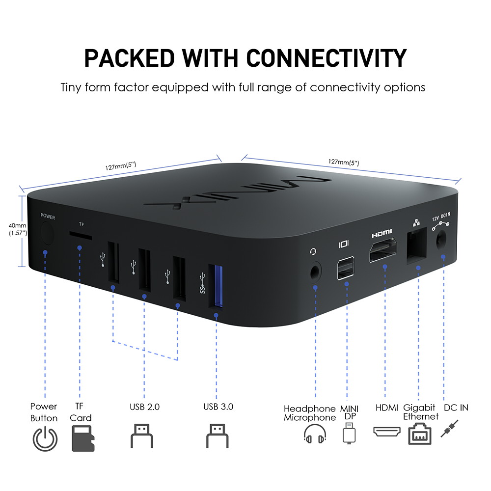 MINIX NEO Z83-4U , Intel Cherry Trail Fanless Mini PC Ubuntu 18.04.1 Pre-installed [Intel X5-Z8350/4GB DDR3L/64GB eMMC5.1/Dual-Band Wi-Fi/Gigabit Ethernet/Dual Output/4K].  Vesa Mount included.