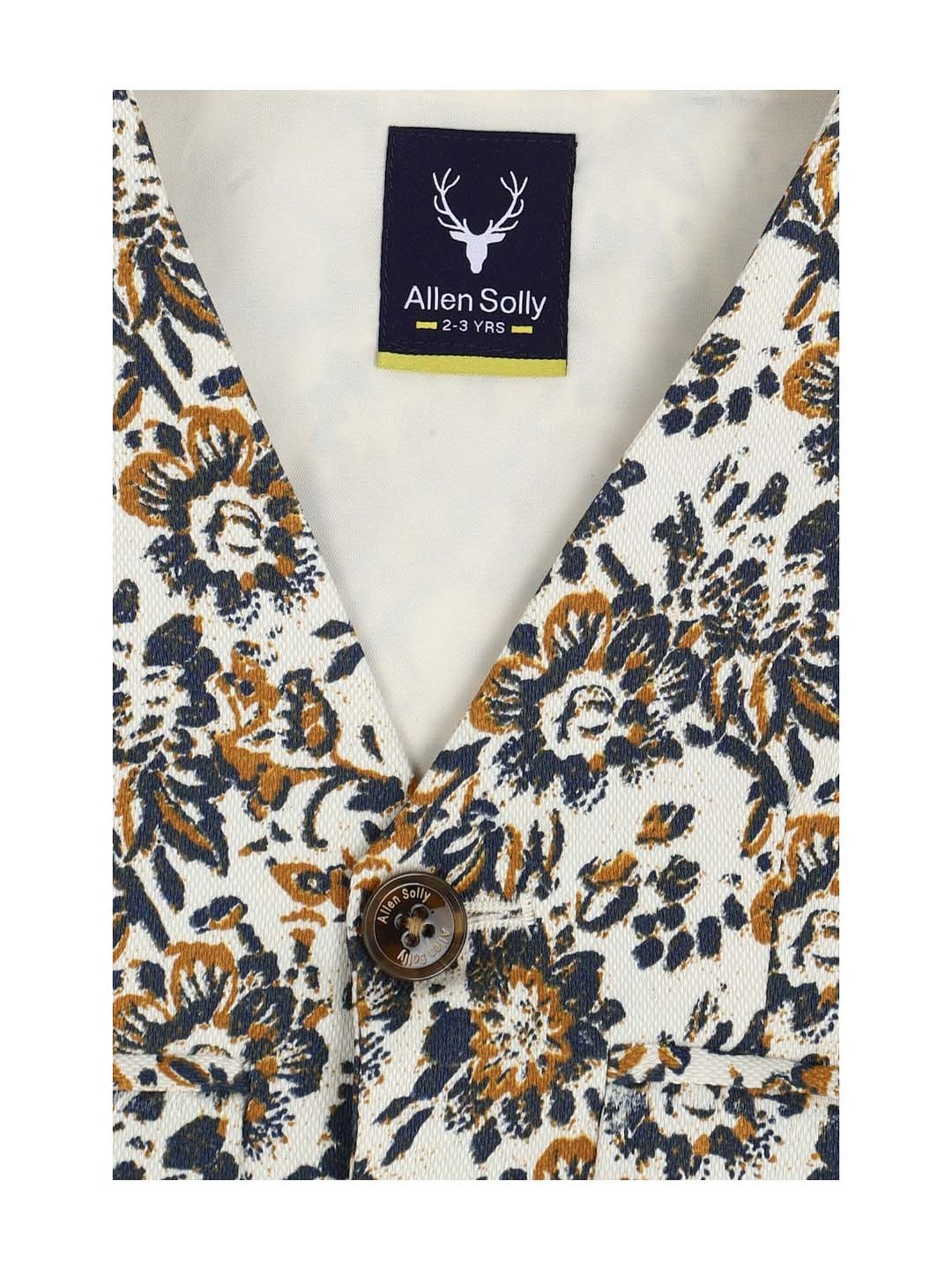 Allen Solly Junior White & Blue Cotton Floral Print Waistcoat