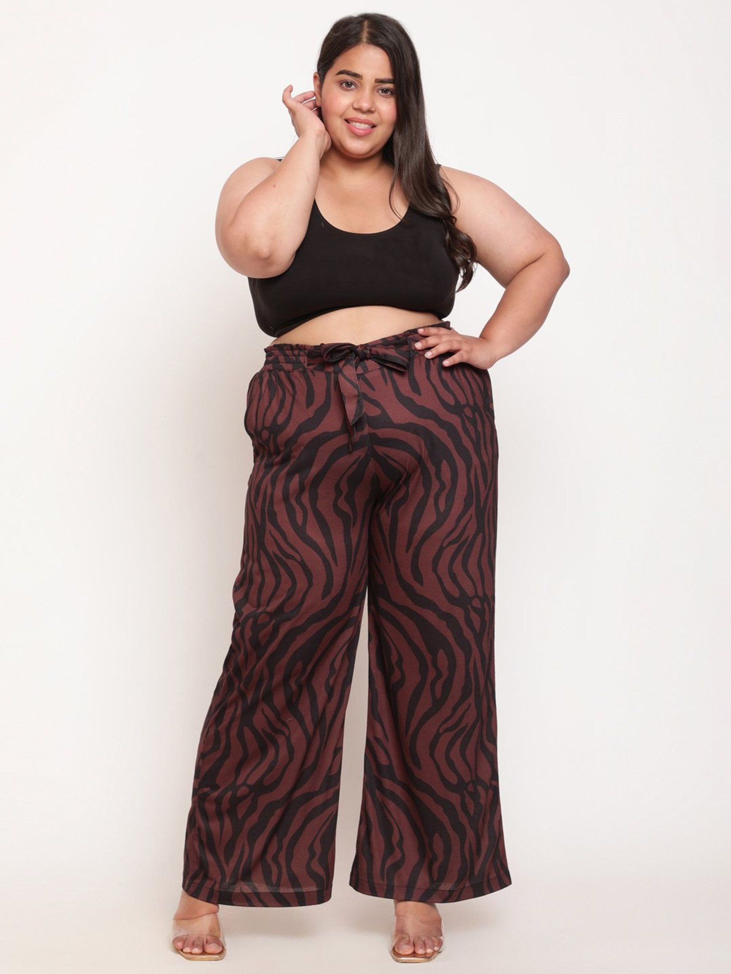 Amydus Bronze Printed Regular Fit High Rise Trousers