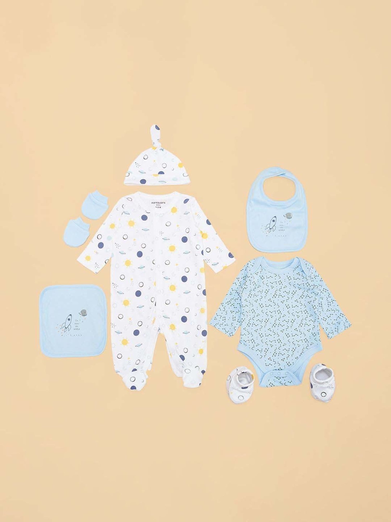 Pantaloons Baby Boys Blue & White Cotton Printed Full Sleeves Clothing Sets