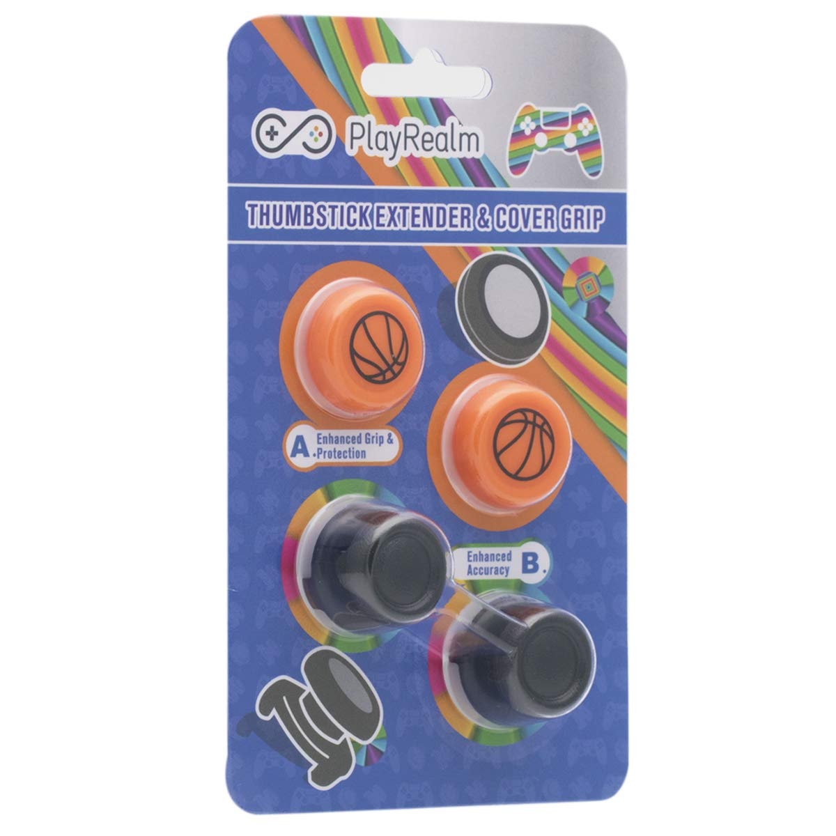 FPS Thumbstick Extender & Printing Rubber Silicone Grip Cover 2 Sets for PS5 Dualsenese & PS4 Controller (Basketball)