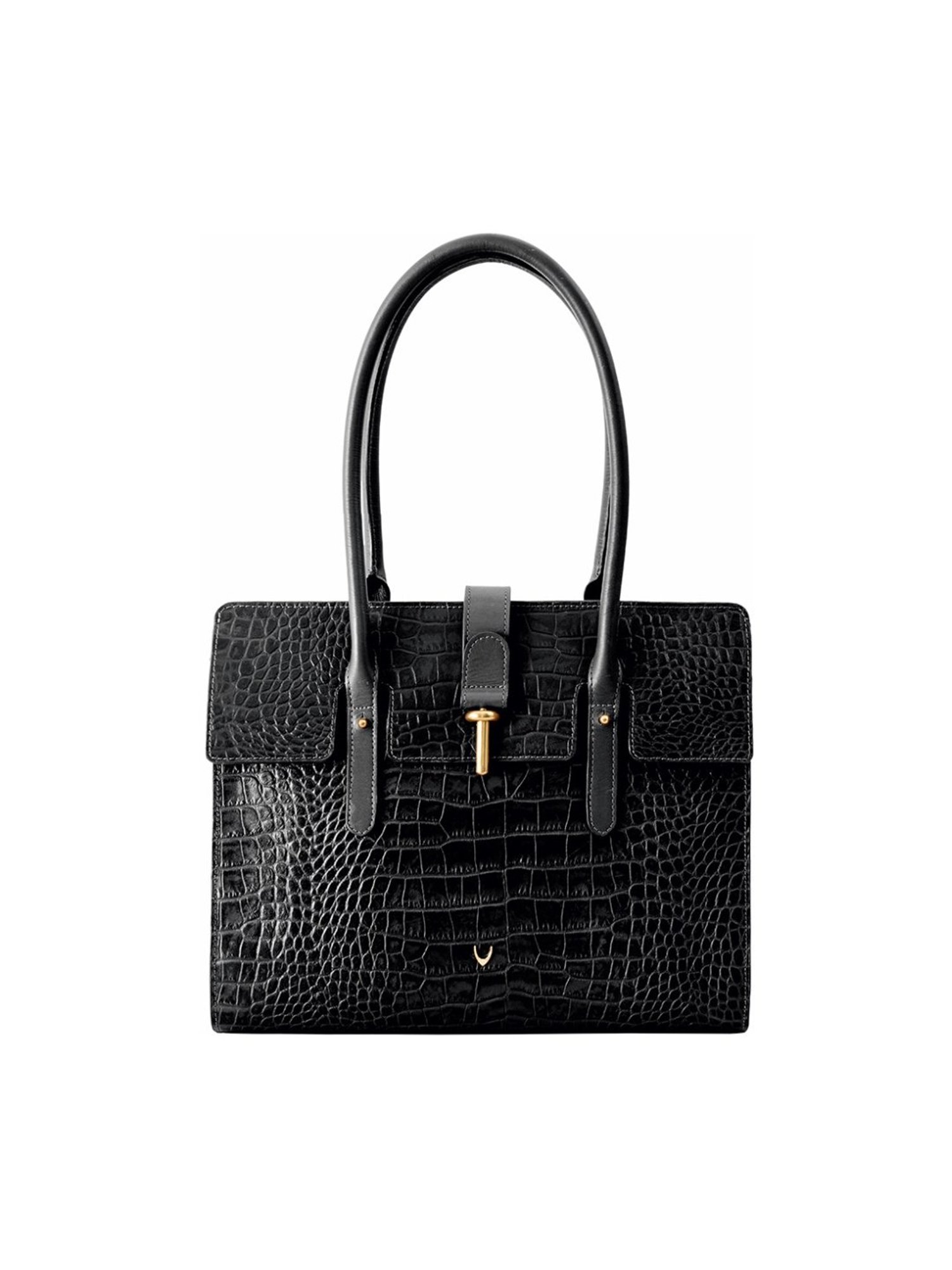 Hidesign Mocha 02 Black Textured Leather Shoulder Bag