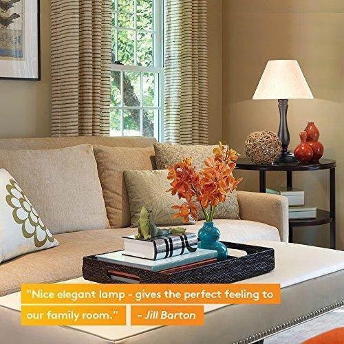 Brightech Noah LED Side Bedside Table & Desk Lamp: Traditional Elegant Black Wood Base, Neutral Shade & Soft, Ambient Light for Bedroom Nightstand, Living Room, Office; Incl. LED Bulb, Cord