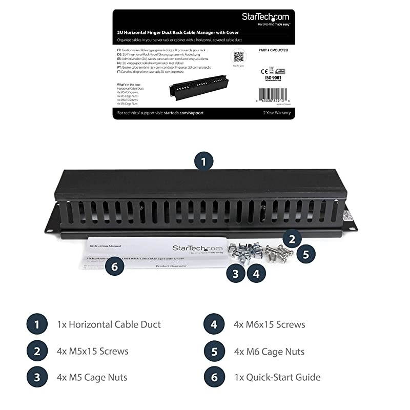 com Horizontal 2U Server Rack Cable Management Finger Duct w Cover 19 Network Rack Wire Duct Raceway Panel Slotted Wire Duct CMDUCT2UBlack