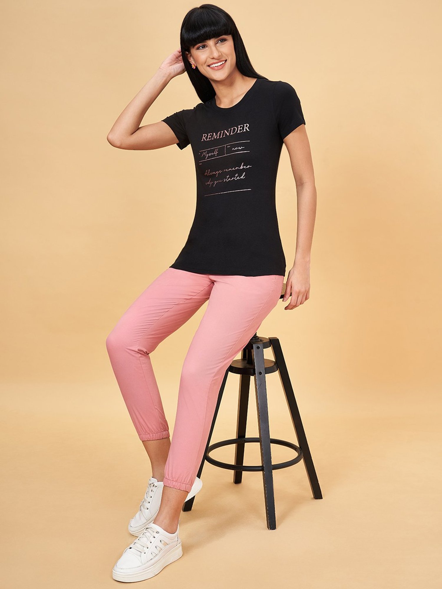 Honey by Pantaloons Black Cotton Printed T-Shirt