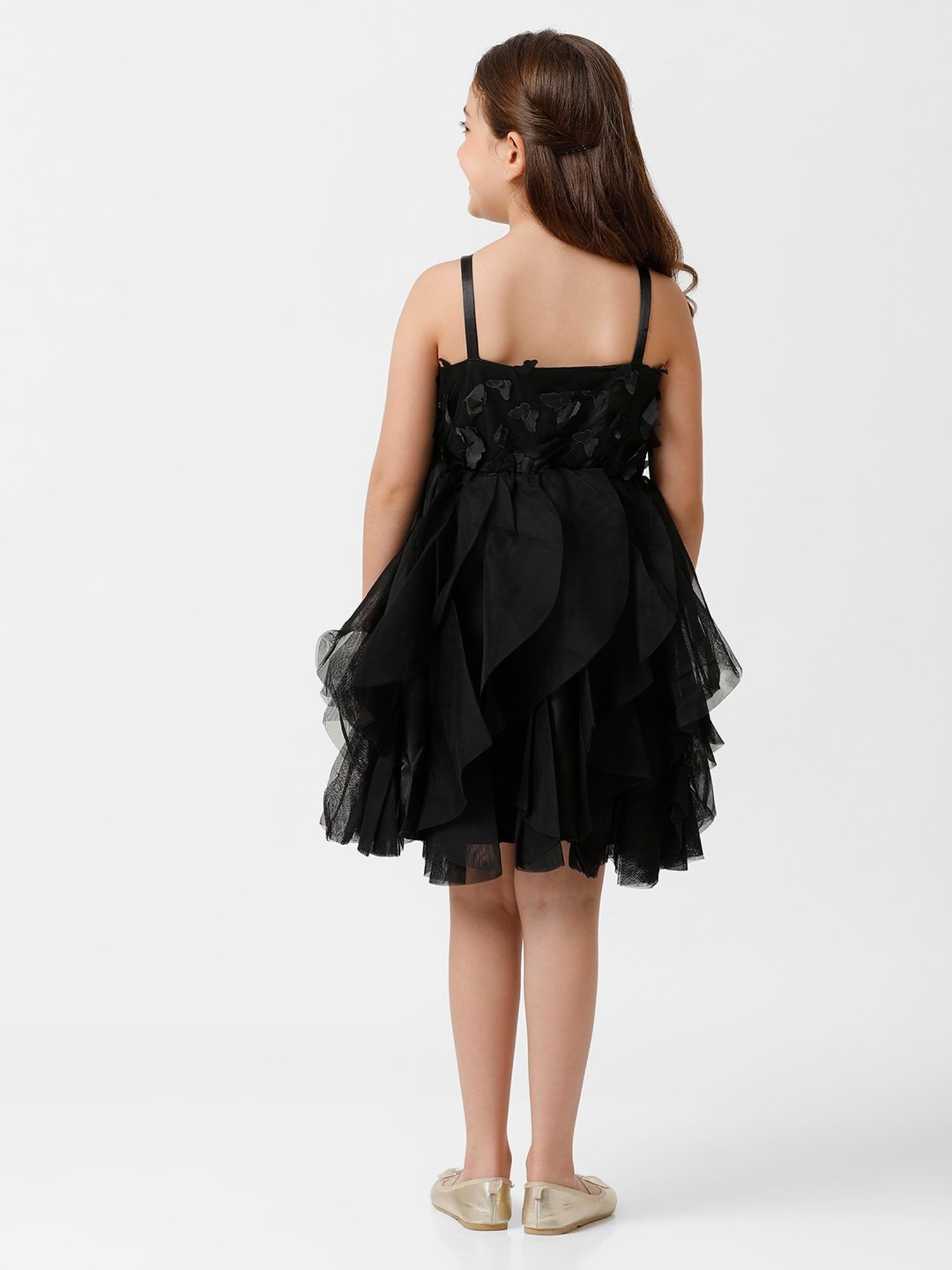 Kate & Oscar Kids Black Applique Dress