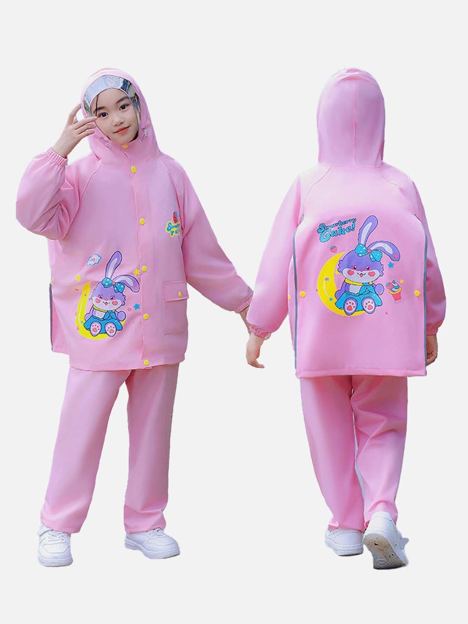 Little Surprise Box Kids Pink Printed Full Sleeves Raincoat