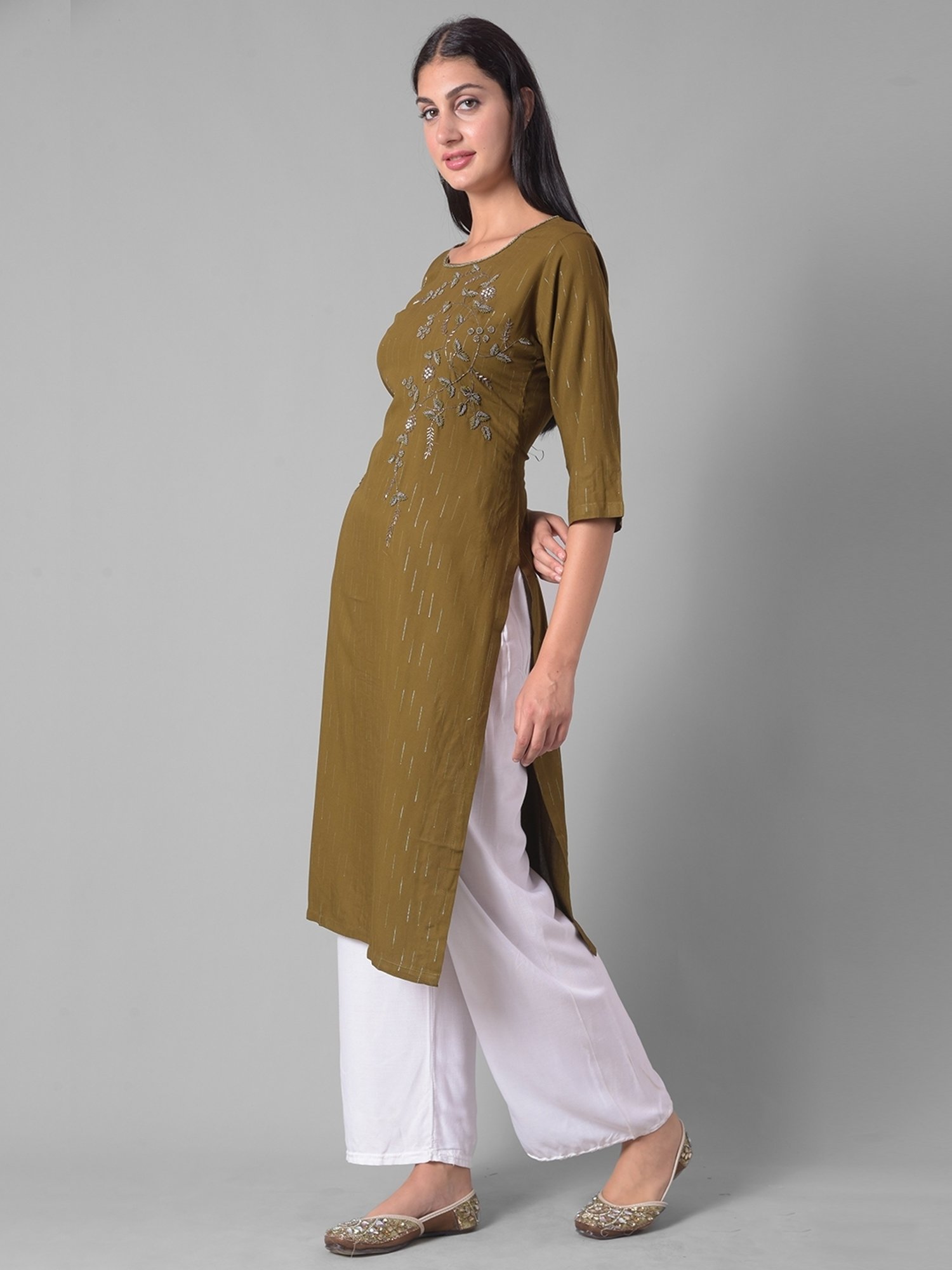 Dollar Missy Green Embellished Straight Kurta