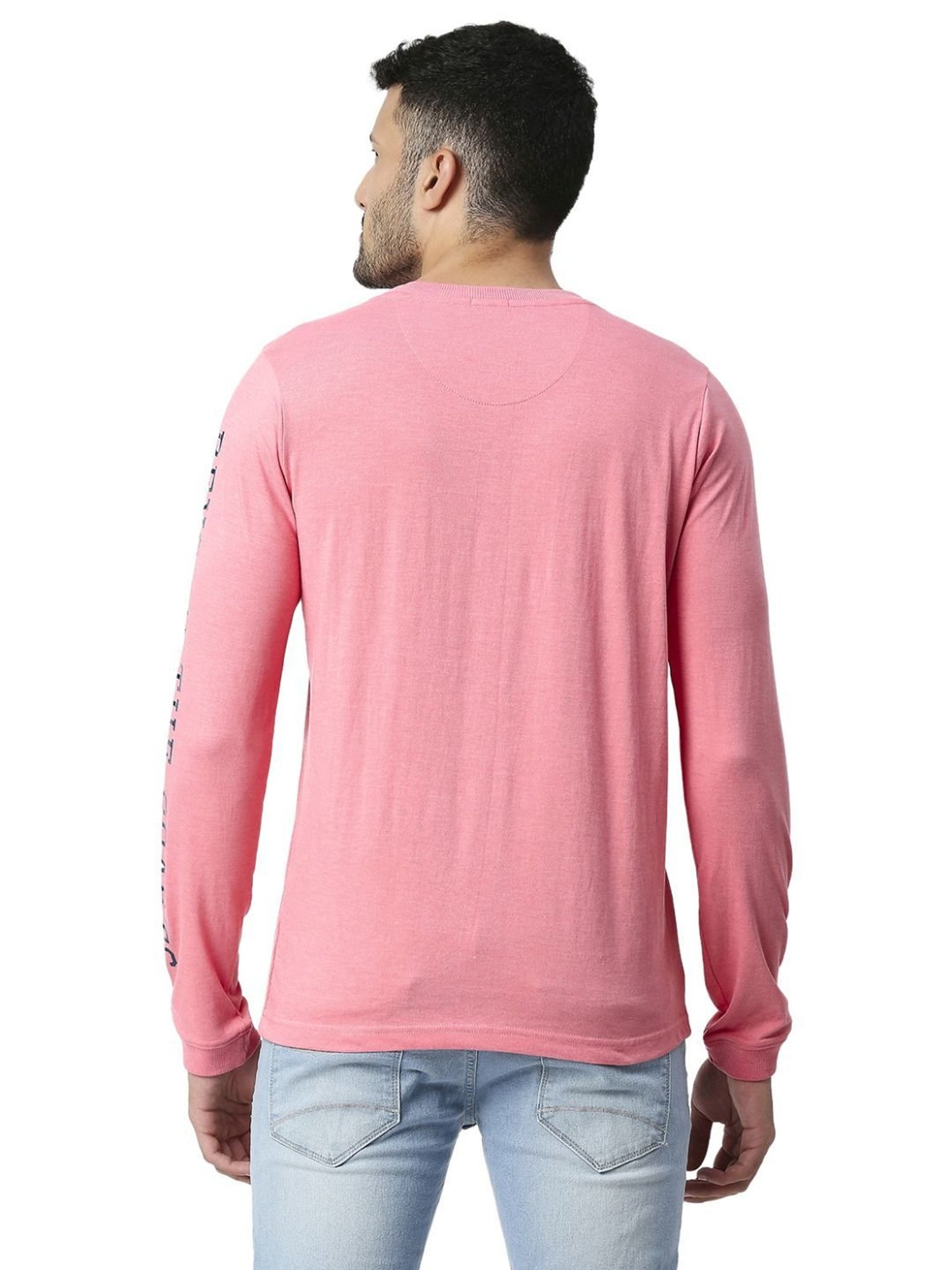 Basics Pink Slim Fit Printed T-Shirt