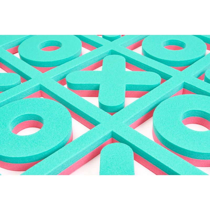 Floatation iQ H2O 3 In A Row Tic Tac Toe Floating Foam Swimming Pool Game Board Mat with 5 X and 4 O Game Pieces, 2x2 Foot Mini, Turquoise/Pink