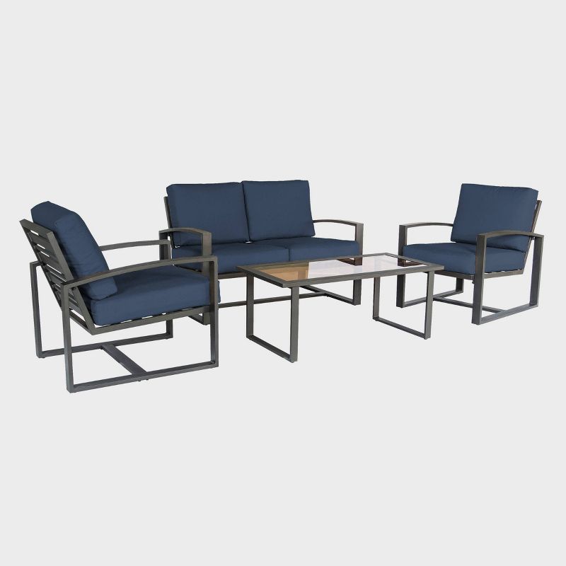 Jasper 4pc Seating Set with Sunbrella - Navy - Leisure Made
