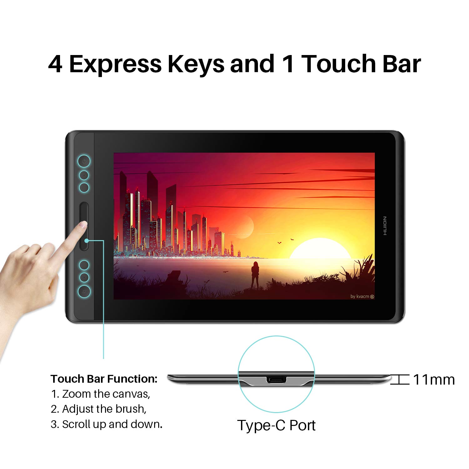 Huion Kamvas Pro 12 GT-116 Drawing Monitor Pen Display Full-Laminated Graphics Drawing Tablet with Screen, Battery-Free Stylus, Tilt Function 8192 Pen Pressure, 4 Shortcut Keys, 120% sRGB (No stand)