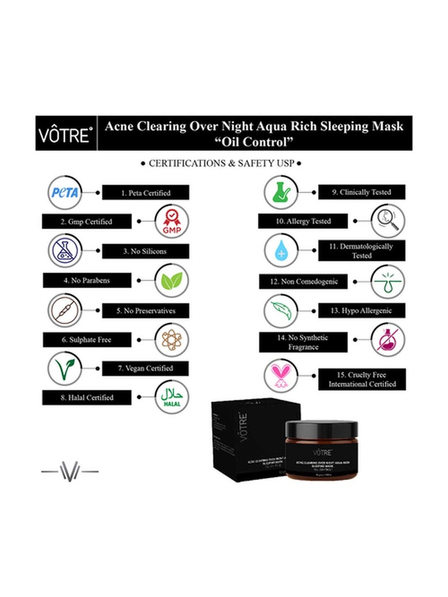 Votre Acne Clearing Over Night Aqua Rich Sleeping Mask Oil Control - 50 gm