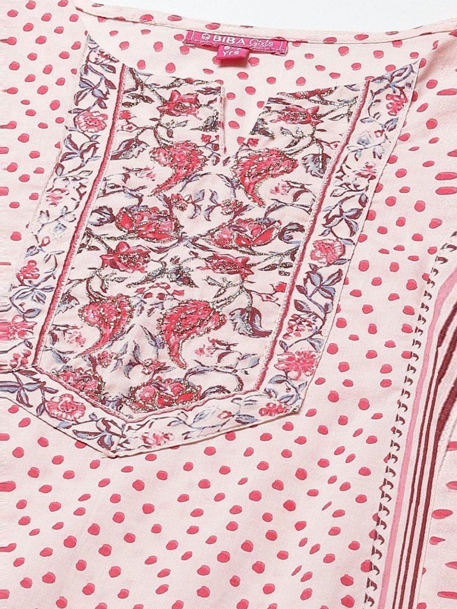 Biba Kids Peach & Red Cotton Printed Kurta Set