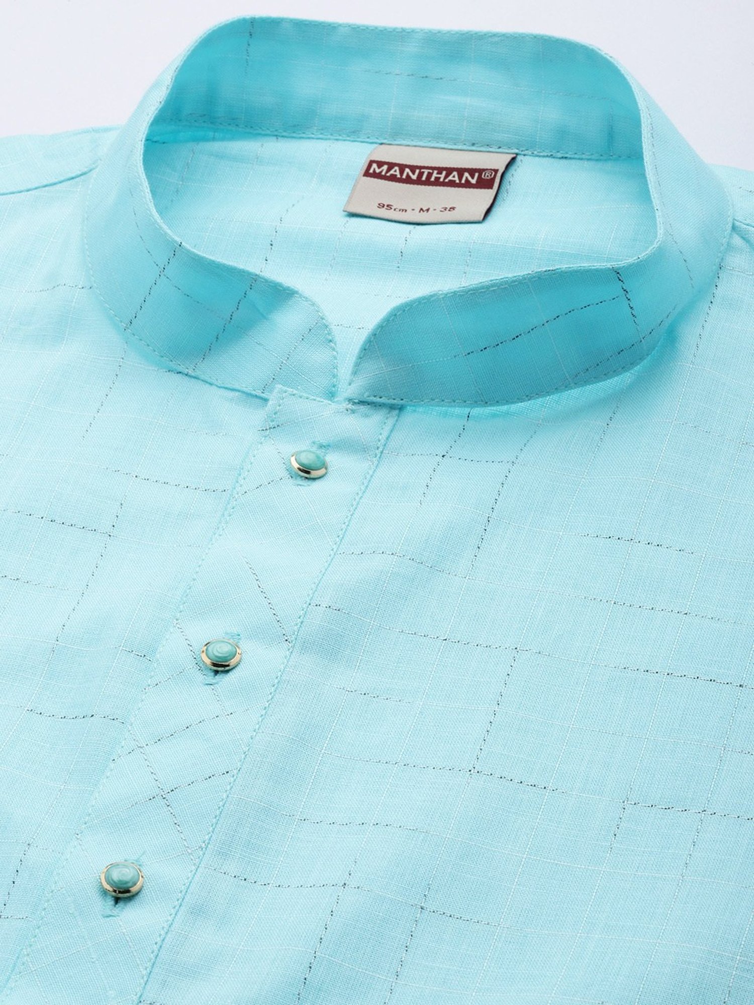 Manthan Sky Blue Regular Fit Self Design Kurta