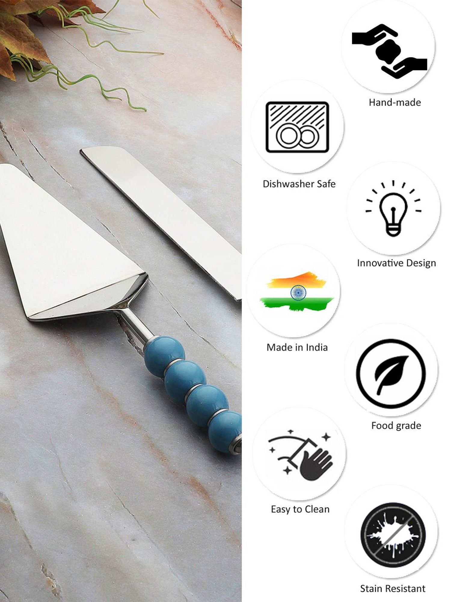 VarEesha Blue Steel Cake Server Set