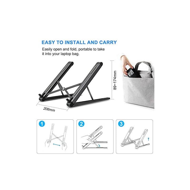 Laptop Stand Portable Computer Laptop Mount Aluminum Laptop Riser with 6 Levels Height Adjustment Fully Collapsible Supports up to 44lbs Fits up to 173 Laptop Black