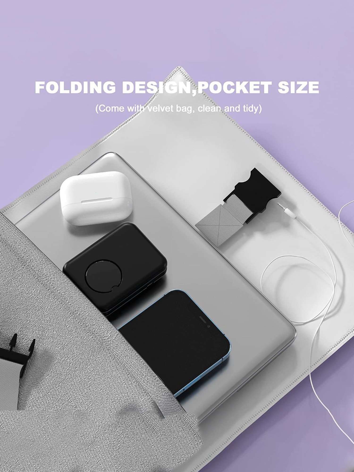 Unigen Audio Unifold 3-in-1 Wireless Charger, Magnetic Foldable Charging Station (Black)