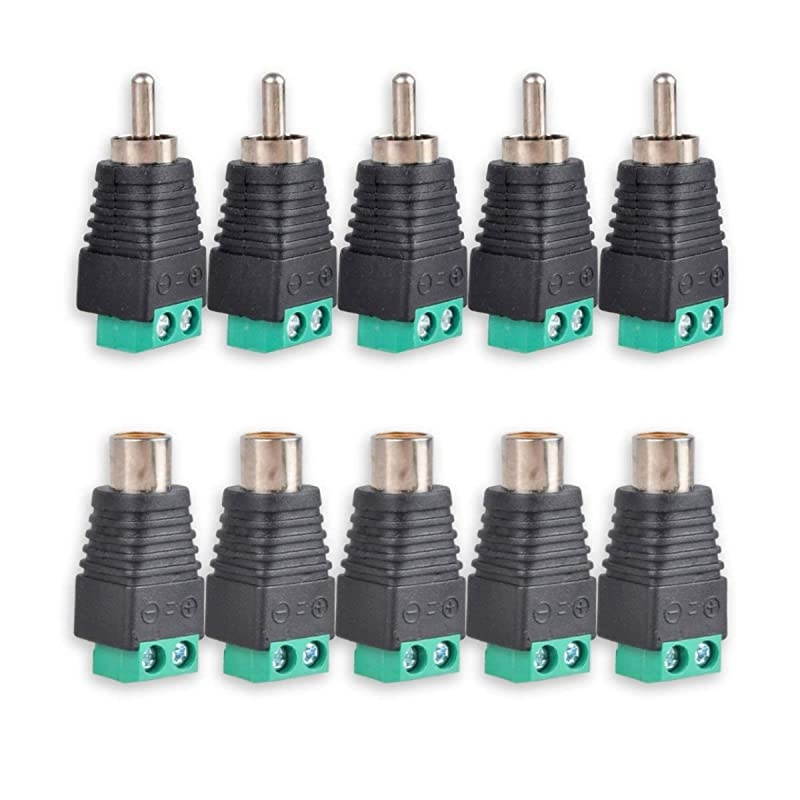RCA Connector,  10-Pack Phono RCA Male & Female Plug to AV Screw Terminal Audio/Video Connector Adapter for CCTV Security Camera System
