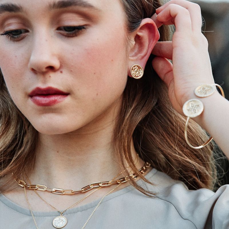 Sanctuary Project Saint Christopher Medallion Coin Stud Earrings Gold