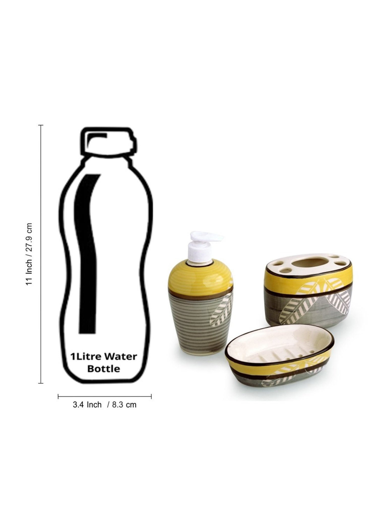 ExclusiveLane 'Imprinted Leaves' Hand-Painted Ceramic Bathroom Accessory (Set Of 3)