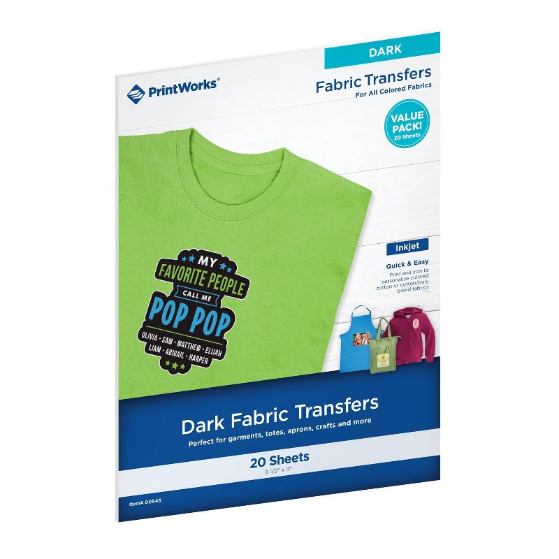20 Sheets Dark T-Shirt Transfers for Dark and Light Fabrics 8.5"x11"  - PrintWorks