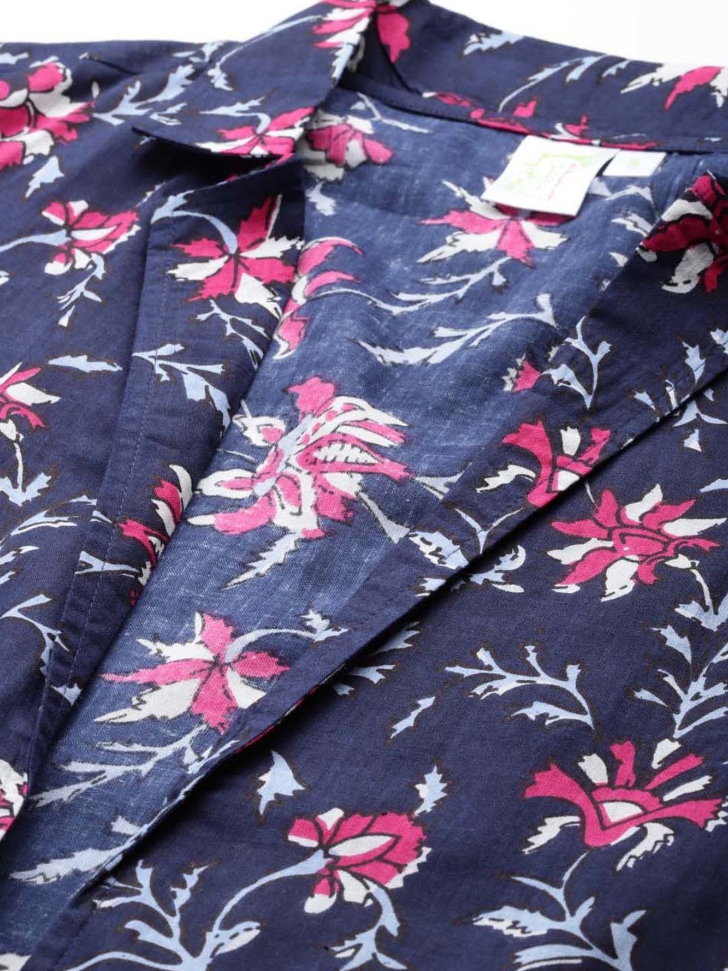 Prakrti Navy Cotton Floral Print Crop Top Pant Set With Jacket