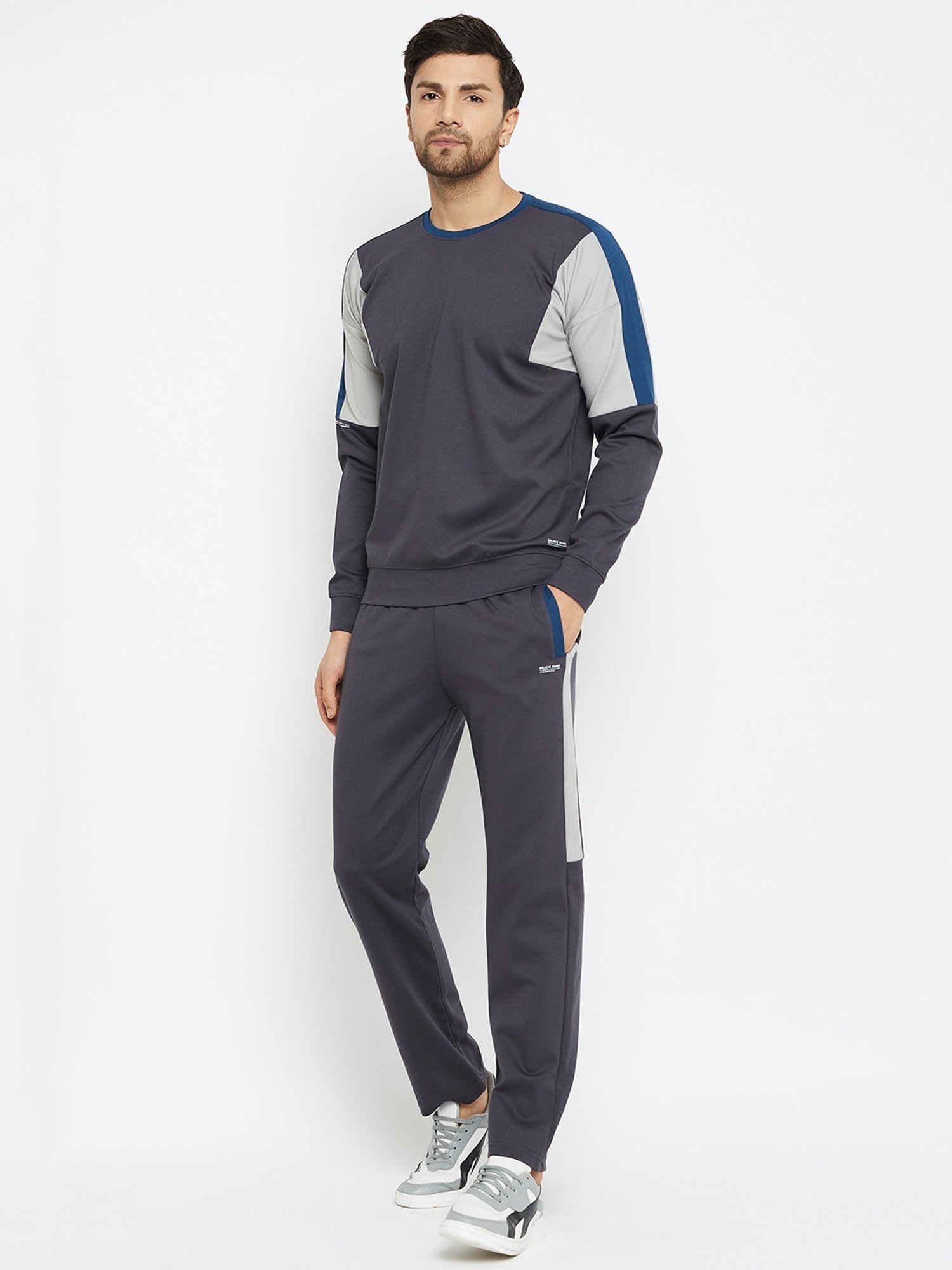 Okane Grey Regular Fit Colour Block Co-Ord Set