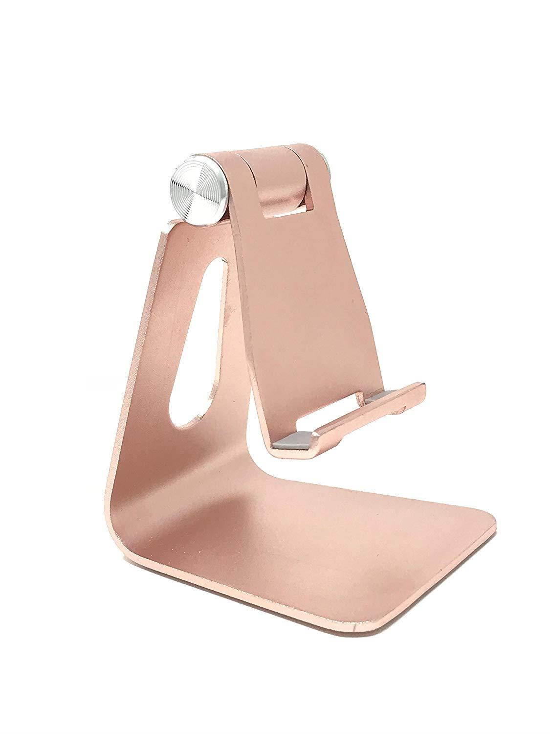 Adjustable Cell Phone Stand Sturdy Aluminum Mobile Stand for iPhones, iPad and Most Android Smartphones/Tablets | Anti Slip and Anti Scratch Rubberized Foot and Nest (Pink)