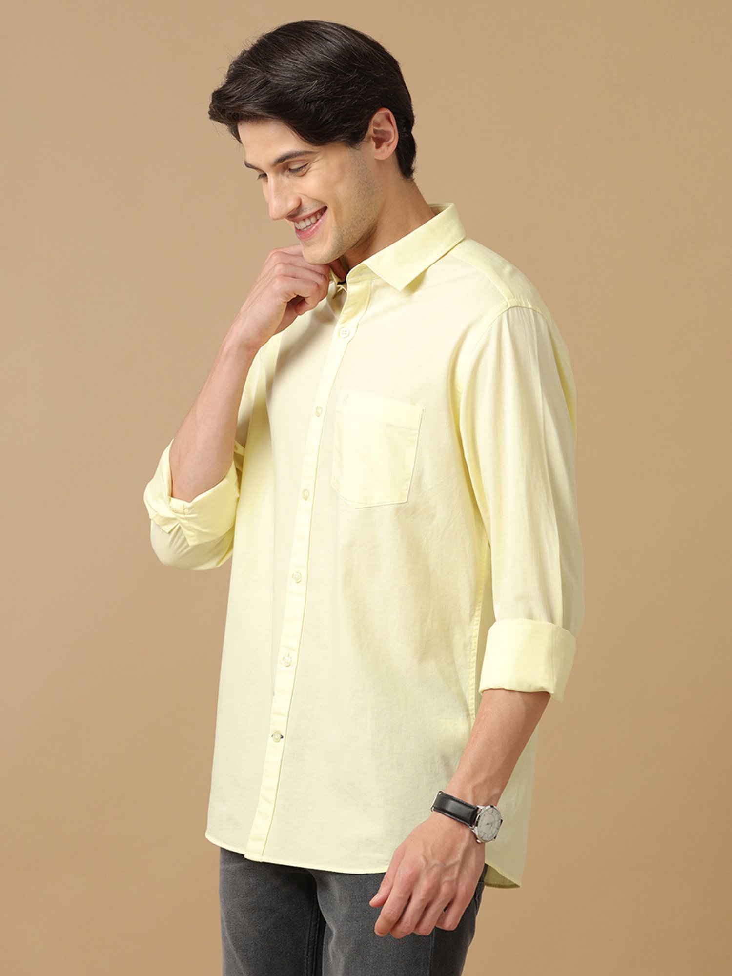 CAVALLO by Linen Club Lime Yellow Contemporary Fit Shirt