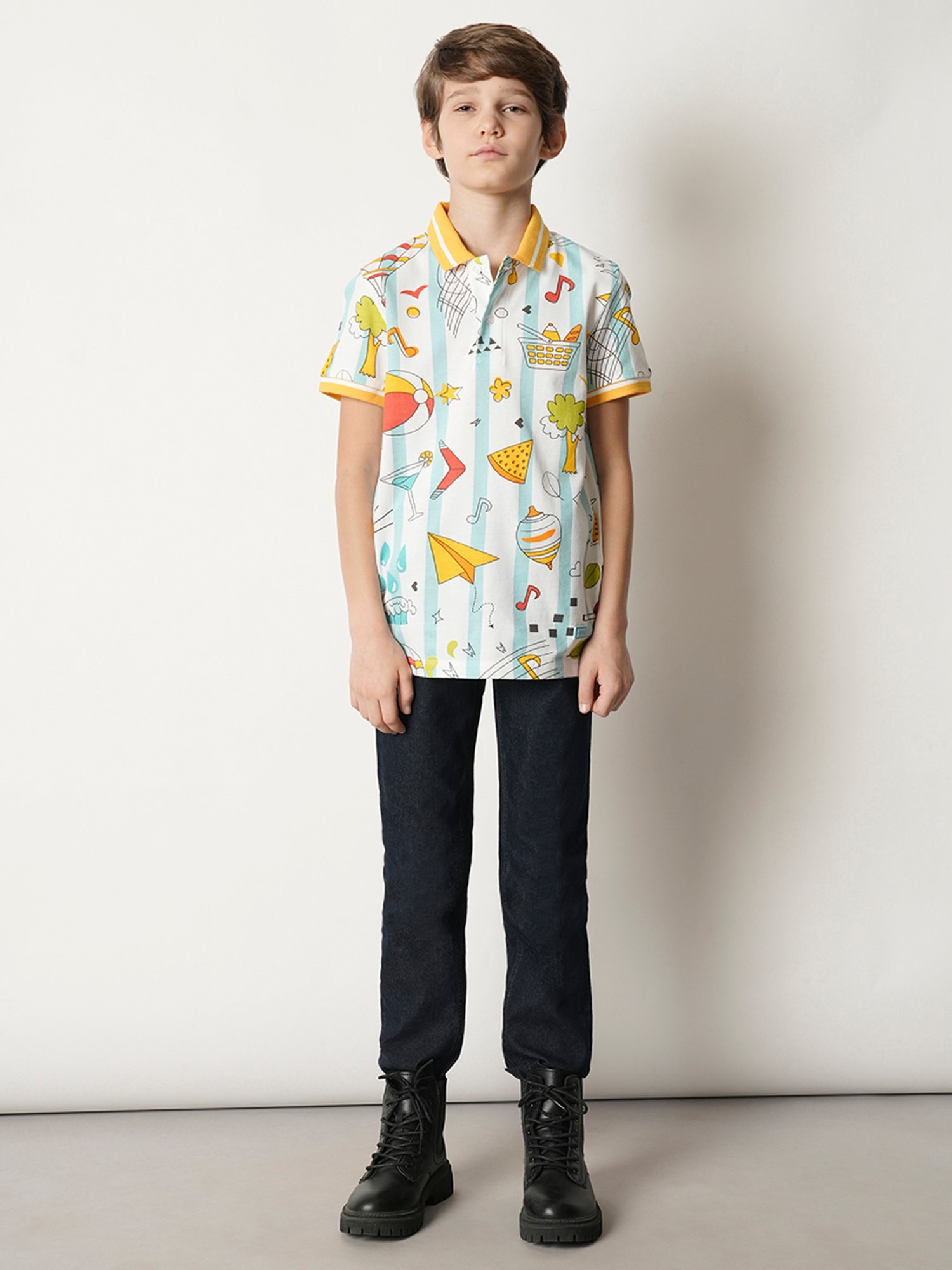 Jack & Jones Junior Boys White Printed Polo T-Shirt