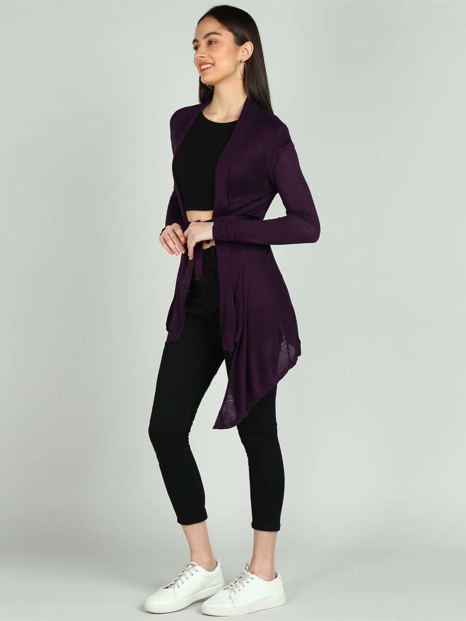 NEUDIS Purple Self Pattern Long Shrug