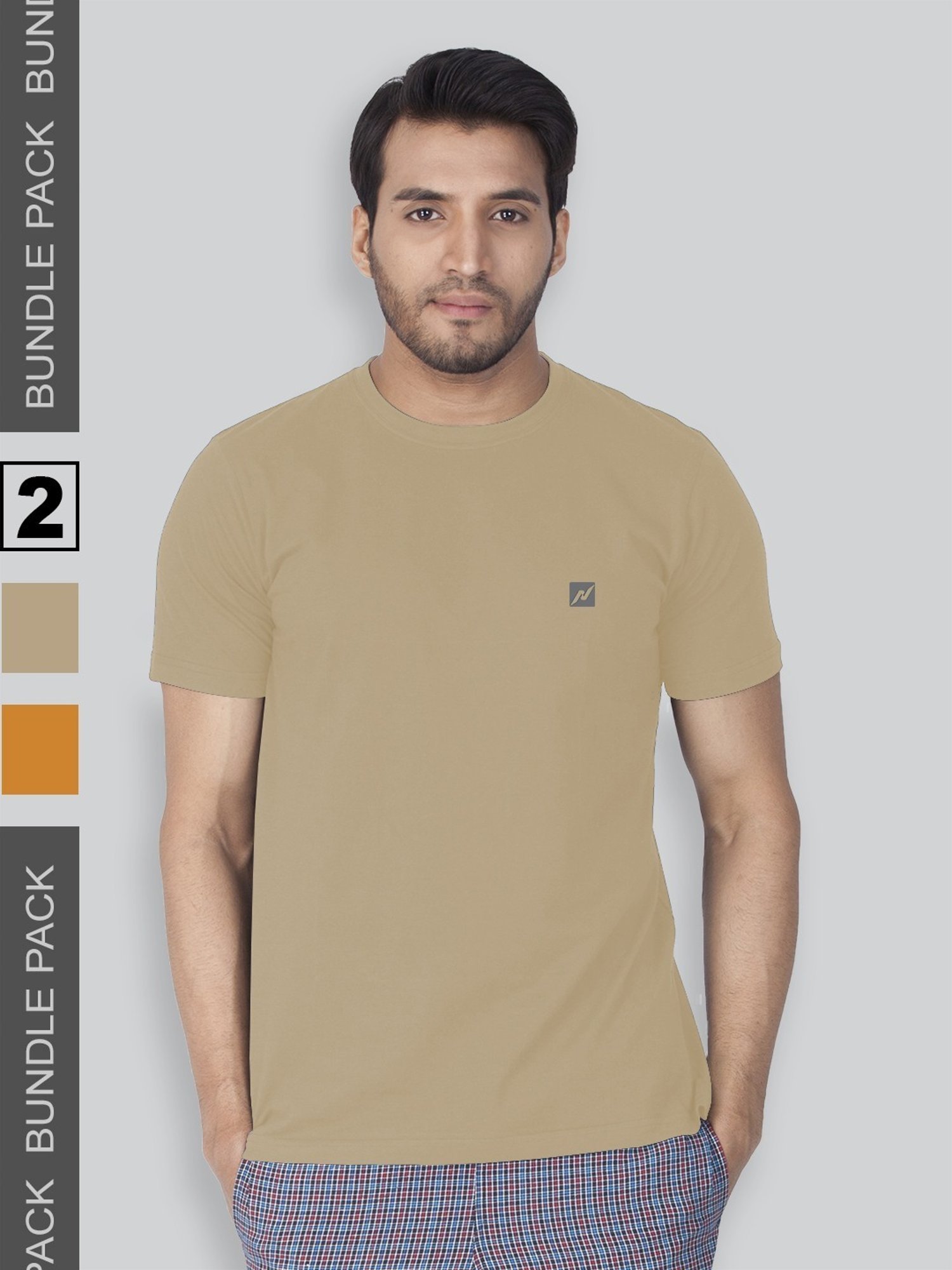 Lux Nitro Tan & Orange Regular Fit T-Shirt Pack of - 2