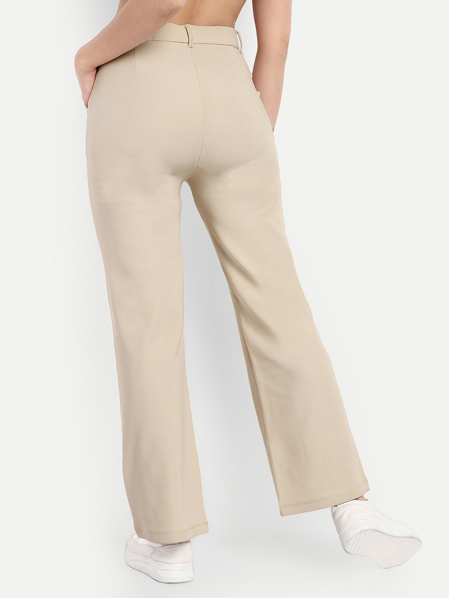 Broadstar Beige Straight Fit High Rise Corduroy Trousers