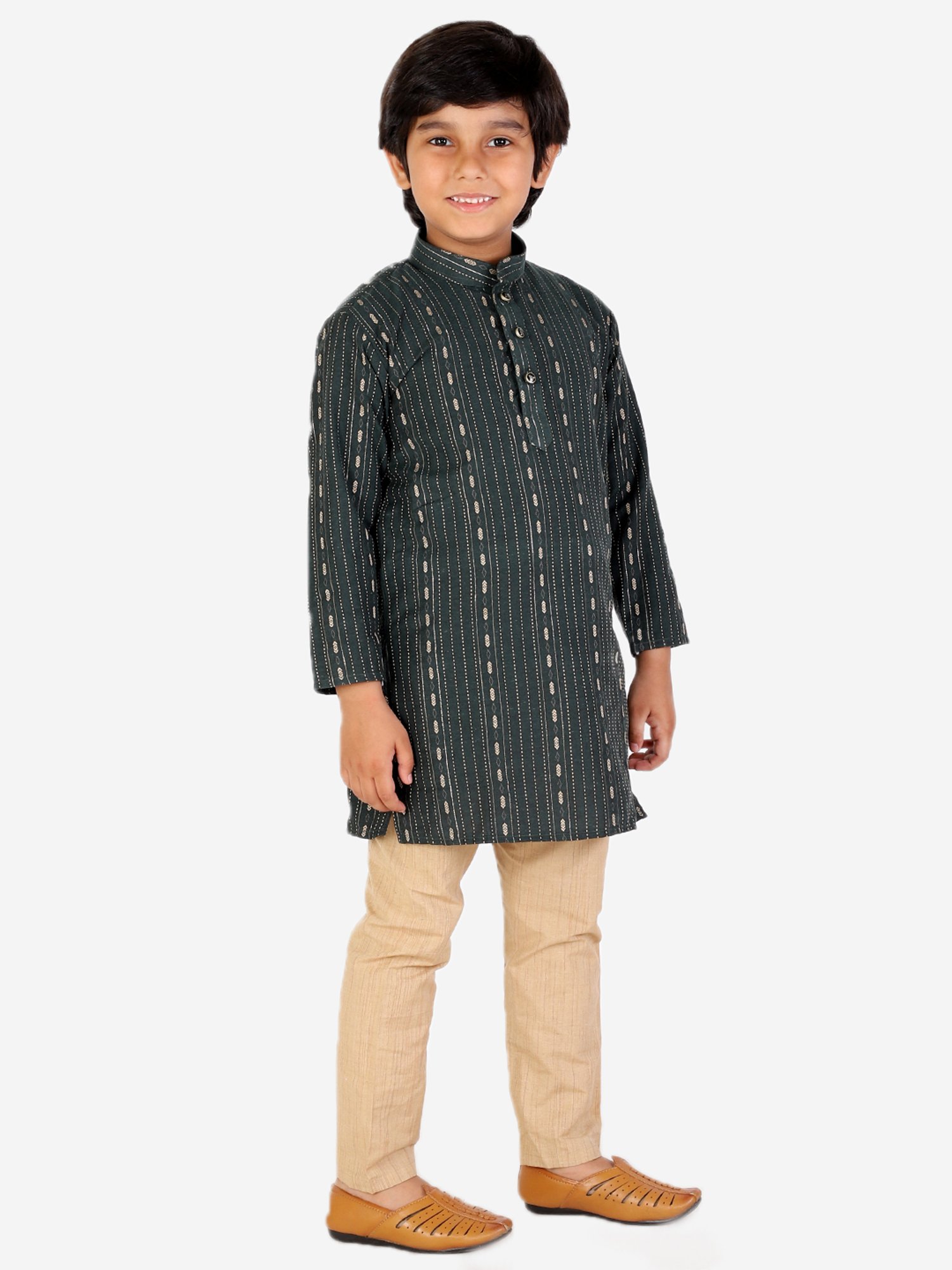 Pro-Ethic Style Developer Kids Green & Beige Printed Full Sleeves Kurta with Pyjamas